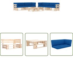 The Living Store 6-delige Loungeset pallet met kussens geïmpregneerd grenenhout - Loungeset - Tuinset - Pallet Lounge - Hout - Grenenhout