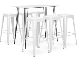 The Living Store 7-delige Barset wit - Bartafel - Barstoel - Keukenbar - Bistro Meubels - Lounge Furniture