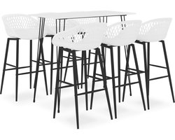 The Living Store 7-delige Barset wit - Bartafel - Eetkamerstoel - Lounge Meubilair - Barmeubel - Salontafel