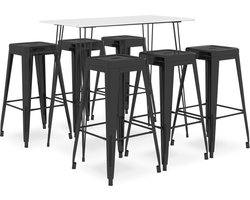 The Living Store 7-delige Barset wit en zwart - Bartafel - Eetkamerstoel - Keukenmeubel - Lounge Meubels - Salon Meubels