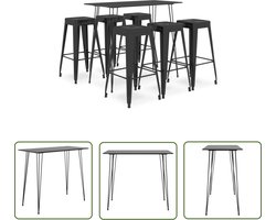 The Living Store 7-delige Barset zwart - Bartafel - Barstoel - Eetkamerset - Lounge Set - Keuken Accessoires