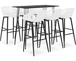The Living Store 7-delige Barset zwart en wit - Barstoel - Bartafel - Keukenmeubel - Eetkamer - Lounge Meubels