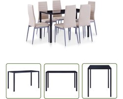 The Living Store 7-delige Eethoek cappuccino - Eetkamerset - Eettafels - Eetkamerstoelen - Cappucino - Beige