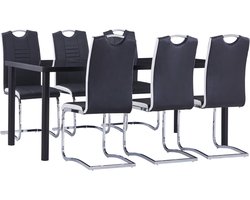 The Living Store 7-delige Eethoek kunstleer zwart - Eettafels - Eetkamers - Eetkamerset - Salontafel - Meubilair