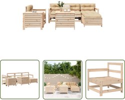 The Living Store 7-delige Loungeset massief grenenhout - Tuin Lounge Set - Loungebank - Buitendiner - Teak Hout - Garden Furniture
