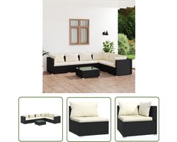 The Living Store 7-delige Loungeset met kussens poly rattan zwart - Loungeset - Tuinmeubelen - Lounge Set - Outdoor Furniture - Terrasmeubilair