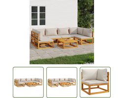 The Living Store 7-delige Loungeset met lichtgrijze kussens massief hout - Tuinstoel - Lounge Set - Buitendecoratie - Acacia Hout - Teak Hout