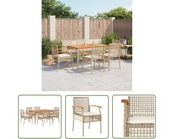The Living Store 7-delige Tuinset met kussens poly rattan beige - Luxe Tuinset - Eetkamer Set - Buitendecoratie - Patio Furniture - Garden Dining Set