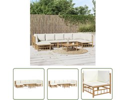 The Living Store 8-delige Loungeset met kussens bamboe crèmewit - Bamboetuinmeubel - Lounge Set - Tuin Bank - Buis Meubel - Outdoor Furniture