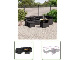 The Living Store 8-delige Loungeset met kussens poly rattan zwart - Tuin Lounge Set - Loungebank - Buitendecoratie - Buitenkamer - Garden Furniture