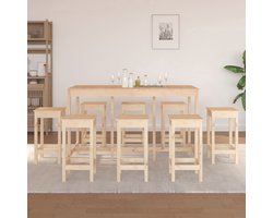 The Living Store 9-delige Barset massief grenenhout - Bartafel - Houten Bartafel - Grenenhouten Bartafel - Barmeubel - Eetkamerset
