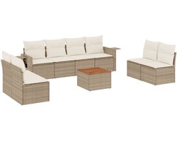 The Living Store 9-delige Loungeset met kussens poly rattan beige - Tuin Lounge Set - Loungebank - Buisstoel - Buitenkamer - Terrassen Furniture
