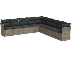 The Living Store 9-delige Loungeset met kussens poly rattan grijs - Tuinset - Lounge Set - Buis Meubel - Tuinkussens - Outdoor Furniture