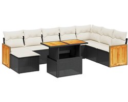 The Living Store 9-delige Loungeset met kussens poly rattan zwart - Loungeset - Set Tuinmeubels - Lounge Set Zwart - Pe Rattan - Modulair Design