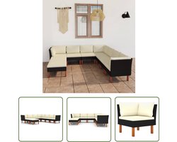 The Living Store 9-delige Loungeset met kussens poly rattan zwart - Loungestoel - Lounge Set - Buisstoel - Terrasstoelen - Tuinlounge
