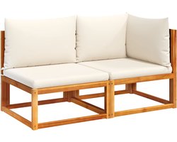 The Living Store Acacia Hoekbank Zwart PE Rattan - 130 x 65 x 65 cm - Modulair design Tuinbank - Acacia Hout - Outdoor Furniture - Lounge Set - Hoekwoning - Balkon - Terras - Garden Sofa