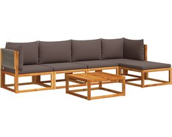 The Living Store Acaciahouten Loungeset - Modulair Design - Robuust en Comfortabel - Grijs Touw - 65 x 65 x 65 cm Loungebank - Tuinset - Acacia Hout - Outdoor Furniture - Tuinmeubels - Lounge Set - Balkon Meubel - Buitendecoratie