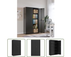 The Living Store Archiefkast 105x40x180 cm staal zwart - Archief Kast - Metalen Kast - Bureau Accessoires - Kantooropbergers - Zwarte Kast