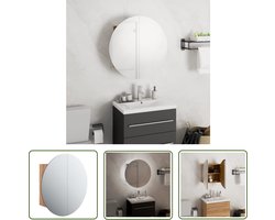 The Living Store Badkamerkast met ronde spiegel en LED 40x40x17,5 cm eiken - Badkamerkast - Spiegelkast - Led Spiegelkast - Badkameraccessoires - Make-up Organizer