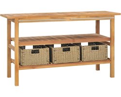 The Living Store Badkamermeubel Teak - 132 x 45 x 75 cm - Met 3 Zeegras Manden
