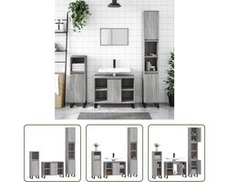 The Living Store Badkamermeubelset - naam - Badkaast (hoog)- 30x30x190cm - Badkaast (laag)- 30x30x100cm - Wastafelkast- 80x33x60cm - Kleur- Grijs Sonoma Eiken - Materiaal- Bewerkt hout en ijzer - Montage vereist