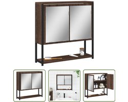 The Living Store Badkamerspiegelkast 60x16x60 cm bewerkt hout bruin eikenkleurig - Badkamer Spiegelkast - Badkamervloer Spiegel - Badkameropbergruimte - Badkamerdecoratie - Houten Spiegelkast