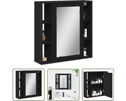 The Living Store Badkamerspiegelkast 60x16x60 cm bewerkt hout zwart - Badkamer Spiegelkast - Badkamervloer Spiegel - Badkamermeubilair - Badkameropbergruimte - Spiegelwandmontage