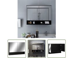 The Living Store Badkamerspiegelkast LED 80x15x60 cm MDF zwart - LED Spiegelkast - Badkamer Spiegel - Wandspiegel - Spiegels - Led Verlichting