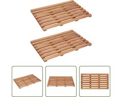 The Living Store Badmat Acaciahout - 56 x 37 cm - Waterbestendig - Anti-slip - Set van 2