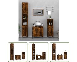 The Living Store Badmeubelset Rookt Eiken - 58 x 33 x 60 cm - Voldoende opbergruimte - Metalen voeten - Eenvoudig te reinigen - Trendy design