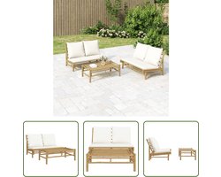The Living Store Bamboe Lounge Set - 2-delig - 115x85.5x73.5cm - Duurzaam bamboe - Comfortabele kussens - Verplaatsbaar - Waterbestendige hoes - Salontafel inclusief - Montage vereist