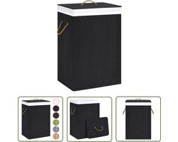 The Living Store Bamboe Wasmand - Rechthoekig - 40x30x60cm - Zwart - 72L