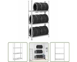 The Living Store Bandenrek 3-laags 110x40x200 cm staal zilverkleurig - Bandenrek - Bandenopslag - Garage Organisatie - Werkplaats Accessoires - Industriele Opslag