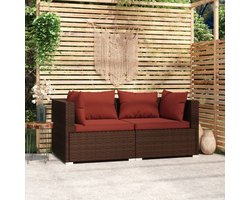 The Living Store Bank 2-zits met kussens poly rattan bruin - Hoekbank - Tuinset - Lounge Set - Buitendecoratie - Garden Furniture