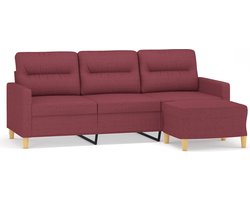The Living Store Bank Wijnrood 3-zits - 198x77x80cm - Duurzame stof Metaal Multiplex - 3 Persoons Bank - Rode Bank - Lounge Bank - Bankstel - Salontafel