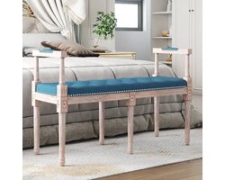 The Living Store Bankje 110x40x70 cm fluweel blauw - Halbankje - Vintage Meubilair - Blauwe Bank - Fluweel Bank - Salontafel