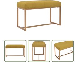 The Living Store Bankje 80 cm fluweel mosterdkleurig - Fluwelen Bank - Velvet Bank - Halbankje - Entreebank - Mustard Bank