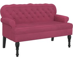 The Living Store Bankje met rugleuning 119,5x64,5x75 cm fluweel wijnrood - Comfortabele Bank - Lounge Stoel - Vintage Bank - Velvet Bank - Rode Bank