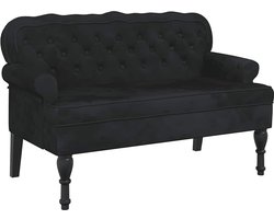 The Living Store Bankje met rugleuning 119,5x64,5x75 cm fluweel zwart - Comfortabel Bankje - Velvet Bank - Zwarte Bank - Design Bank - Tuinbank