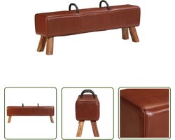 The Living Store Bankje turnbok met handvatten echt geitenleer - Vintage Meubels - Lederen Bankje - Salontafel - Hoekbank - Stoere Bank