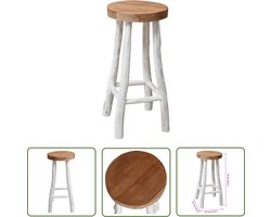 The Living Store Barkruk massief teakhout - Houten Barkruk - Teak Barkruk - Rustic Barkruk - Vintage Barkruk - Eetkamerstoel