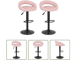 The Living Store Barkrukken 2 st fluweel roze - Barkrukken - Fluweel Stoel - Rosé Bankstoel - Hoge Stoel - Barstool