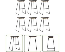 The Living Store Barkrukken - 6-delige set - zwart - 45 x 43 x 76 cm - gepoedercoat staal en massief multiplex - kunstleren zittingen - The Living Store