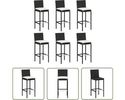 The Living Store Barkrukken 6 st met kussens poly rattan zwart - Barstoelen - Barkrukken - Outdoor Meubels - Tuin Stoelen - Eetkamerstoelen