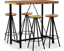 The Living Store Barset massief gerecycled hout 5-delig - Bartafel - Industrieel Design - Houten Tafel - Bruine Tafel - Barkrukken