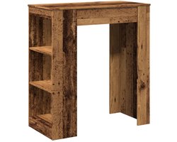 The Living Store Bartafel met rekken 95x47x103,5 cm bewerkt hout oud houtkleur - Bartafel - Houten Bartafel - Barkast - Loungehoek - Multifunctioneel Meubel