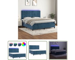 The Living Store Bed - Luxe Boxspring met LED - 160x200 cm - Donkerblauw fluweel