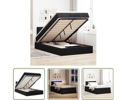The Living Store Bed poef met matras en LED's 120x190 cm fluweel zwart - Comfortabel Bed - Ottoman Bed - Slaapcomfort - Boxspring Bed - Led Lamp