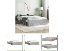 The Living Store Bedframe betongrijs 135x190 cm Double - Houten Bed Frame - Betongrijs Bed - Tweepersoons Bed - Modern Bed - Bed Met Opbergvakken