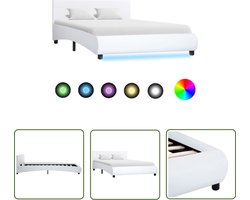 The Living Store Bedframe - Kunstleren bekleding - 217 x 144 x 65 cm - LED-strip - Wit